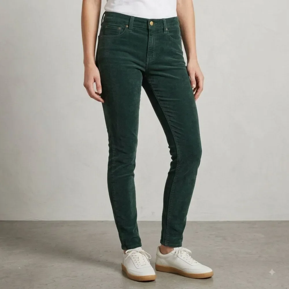 J.Crew Dark Green Corduroy Skinny Pants Preppy Dark Academic Fall Back to School